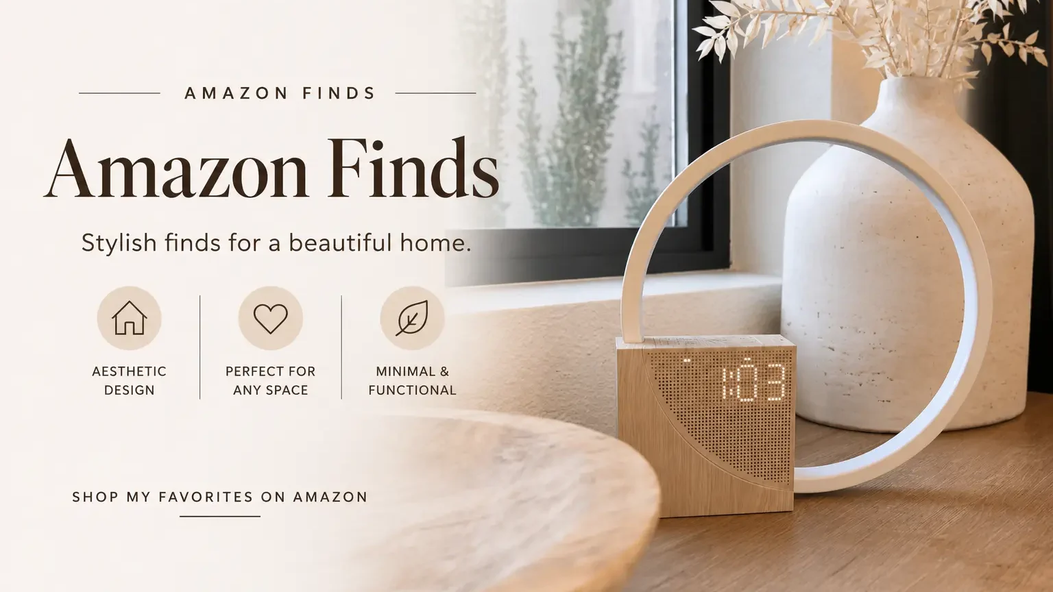Minimalist Vivilumens sunrise alarm clock with wood grain base on a modern bedroom nightstand