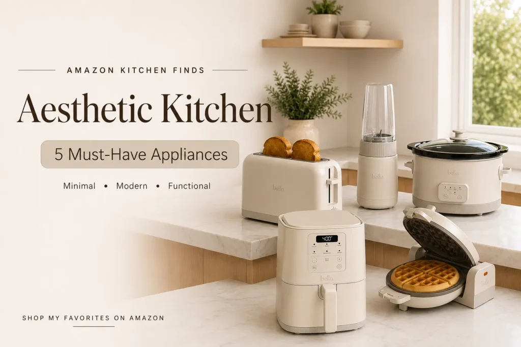 Aesthetic oatmeal kitchen appliance set by Bella Fits-anywhere for minimalist kitchen decor inspiration.