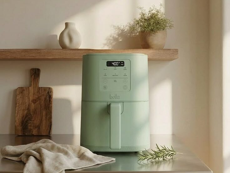 Aesthetic oatmeal air fryer Bella Fits-anywhere for minimalist kitchen decor.